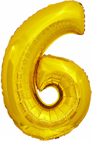 Фольгированный шар цифра 6, золотая