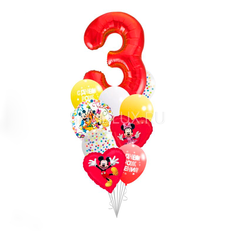Фонтан из воздушных шаров С Днем Рождения Микки и Минни