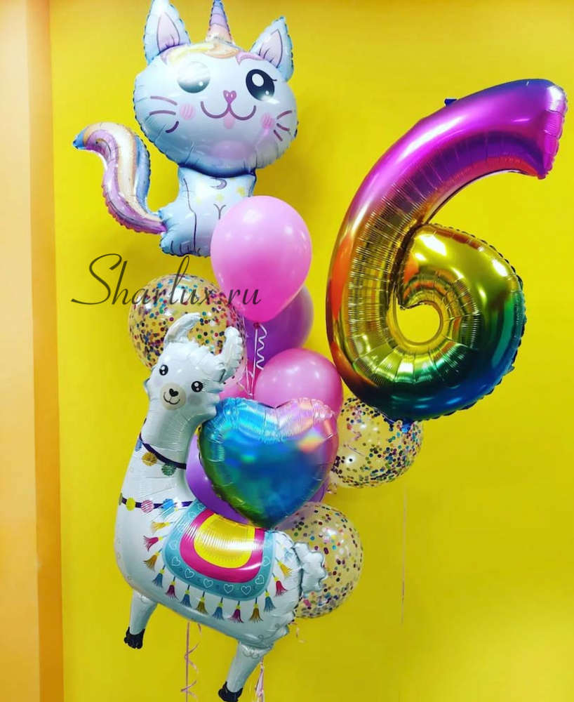 Букет фольгированных шаров с ламой на день рождения ребенку