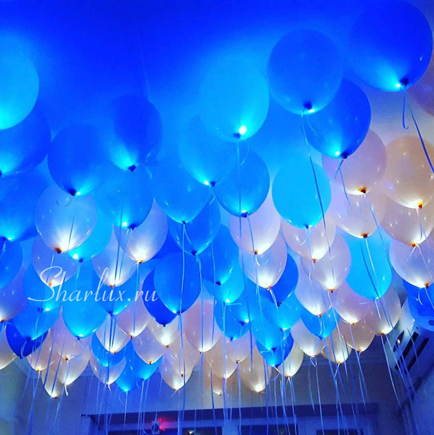 50 бело-голубых светящихся шаров для вечеринки