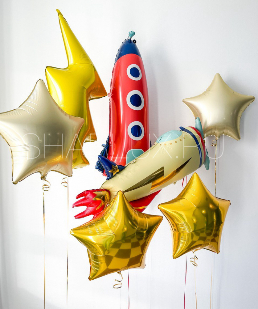 Композиция фольгированных шаров Ракета на день рождения