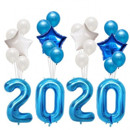 Композиция шариков новогодний «Новый Год», бело-голубой
