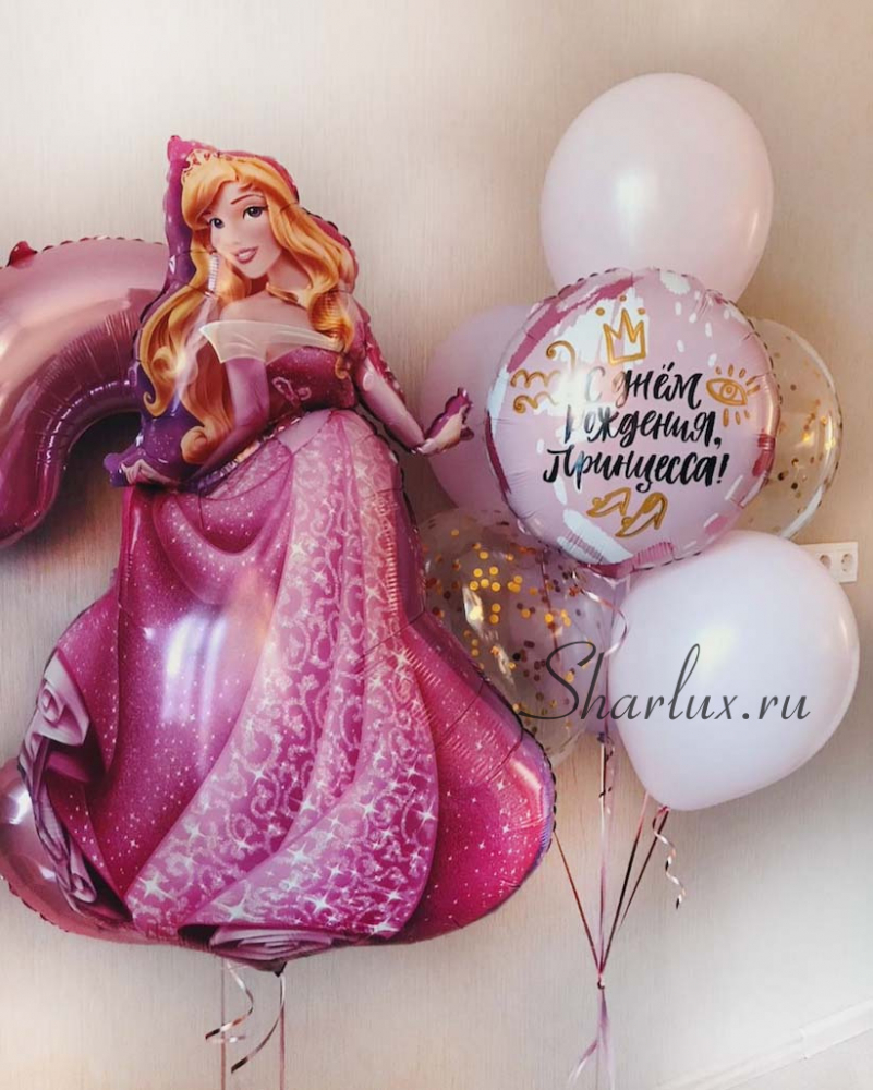 Воздушные шарики для девочки с надписью "С днем Рождения Принцесса"