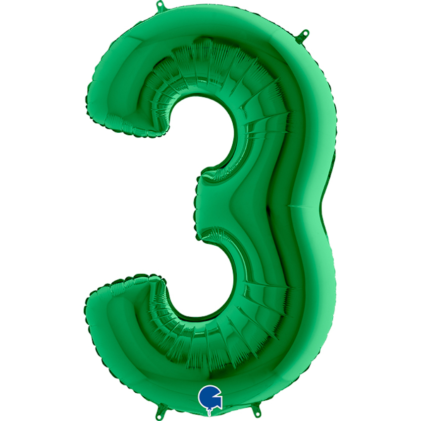 Фольгированный шар цифра 3, Зелёный