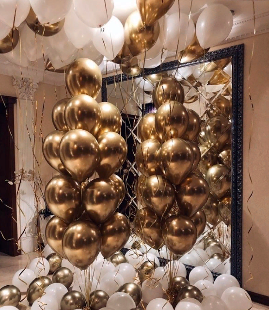Композиция шариков "Золото в белом" для праздника, 105 шт