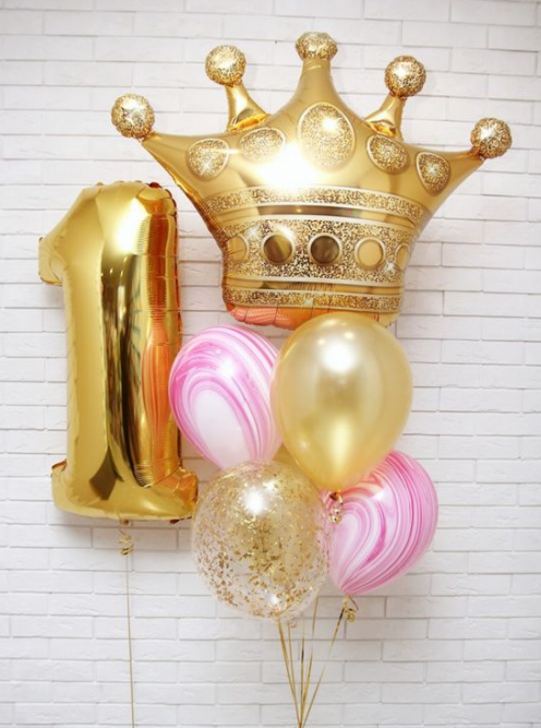 Композиция из шаров "День рождения королевы" на 1 годик девочке