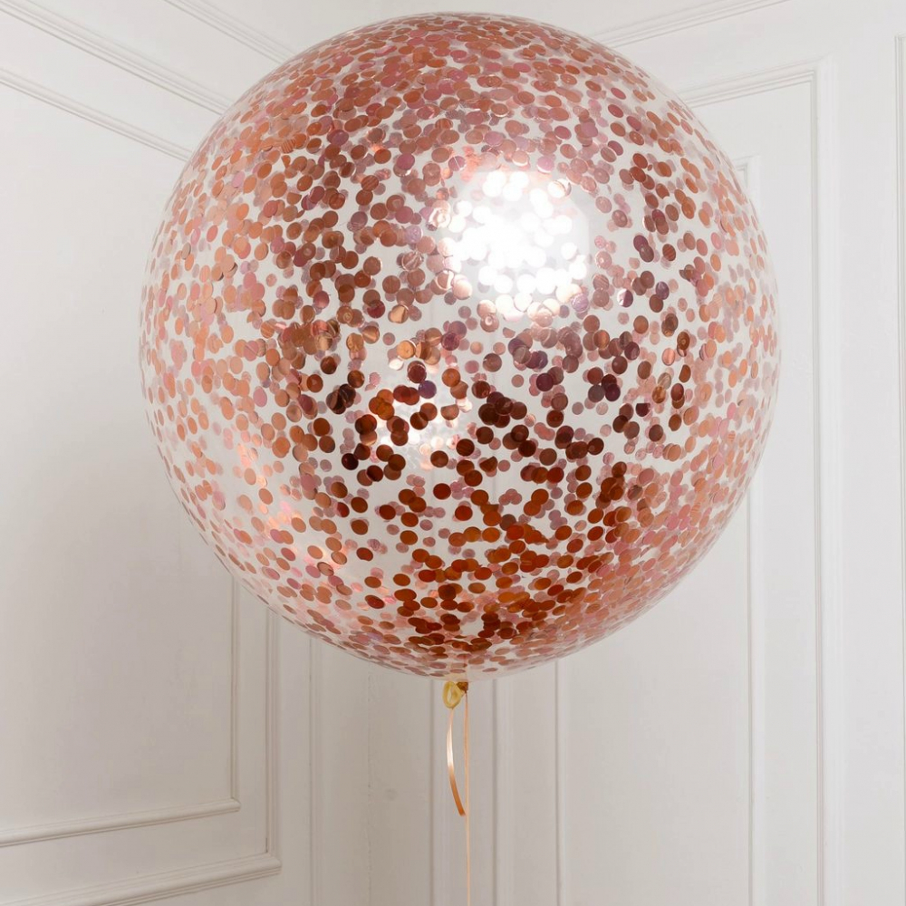 Большой прозрачный шар с конфетти, розовое золото