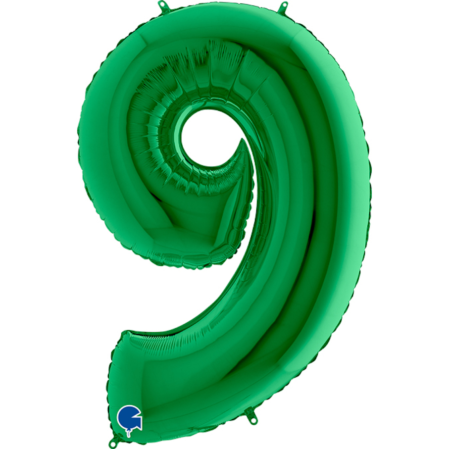 Фольгированный шар цифра 9, Зелёный