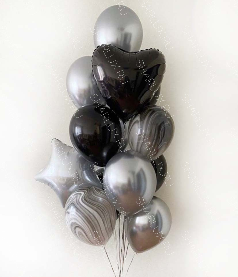 Фонтан шаров черные в серебре