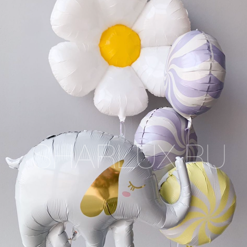 Букет фольгированных шаров с цветком