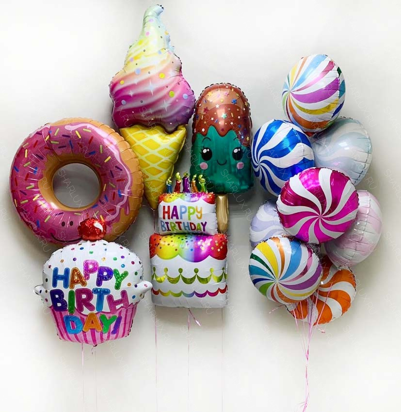 Композиция шаров на день рождения "Карамель"