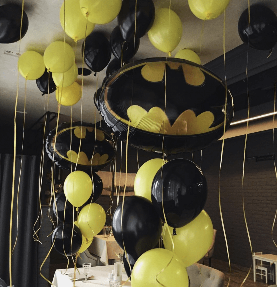 Композиция фольгированных и латексных шаров, Бэтмен, черный и желтый
