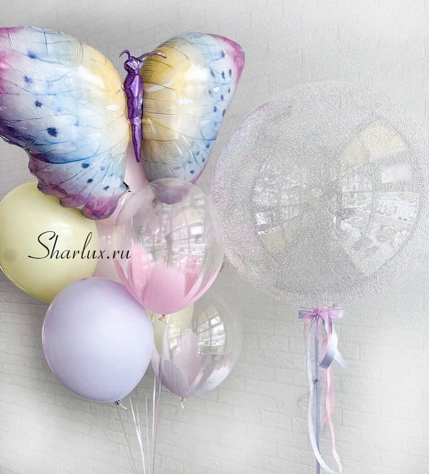 Прозрачные воздушные шары, Бабочка акварель