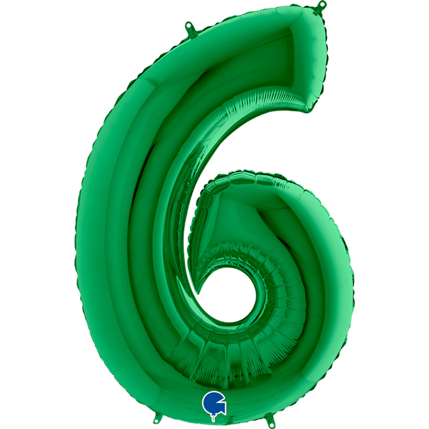 Фольгированный шар цифра 6, Зелёный