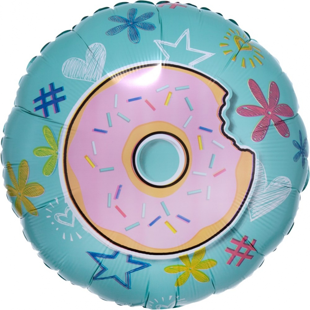 Воздушный шар круг Пончик, голубой цвет с рисунками