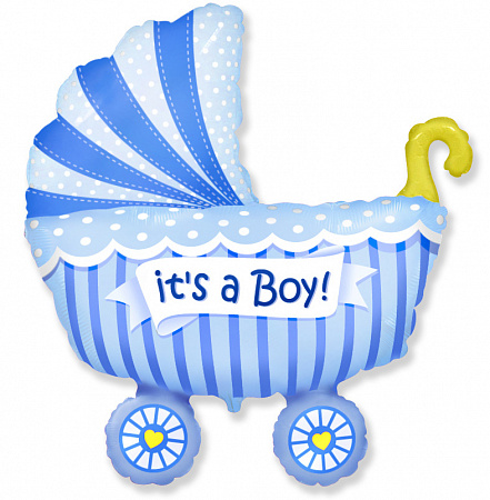 Шар коляска для мальчика, белый и голубой