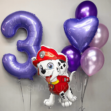 Воздушные шарики на день рождения с фигурой Marshall, цифра 3