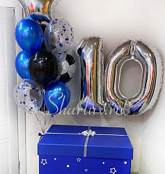 Синяя коробка-сюрприз с шарами для мальчика