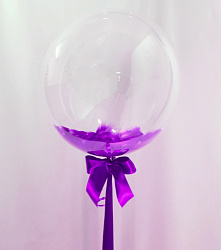 Супер прозрачный шар Bubble с фиолетовыми перьями