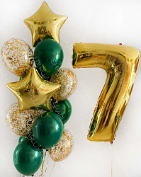Изумрудно-золотой фонтан шаров с цифрой 7