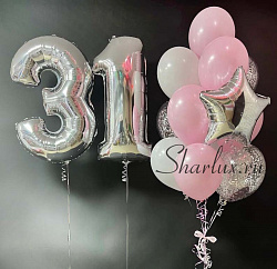 Серебристо-розовый букет шаров на день рождения девушки