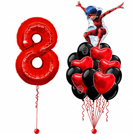 Композиция шаров "Леди Баг" С днем рождения!, красно-черный
