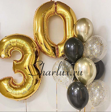 Букет шаров с золотыми цифрами на день рождения подруге