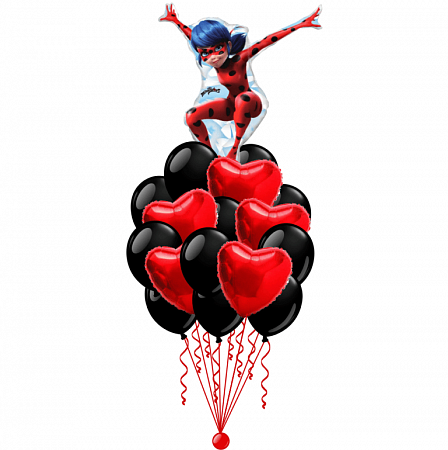 Букет воздушных шаров "Леди Баг", черный и красный