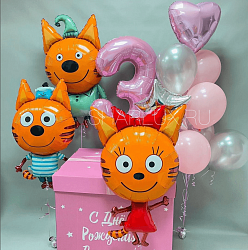 Коробка с  шарами на день рождения "Три кота"