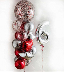 Серебристо-красный фонтан из шаров на день рождения