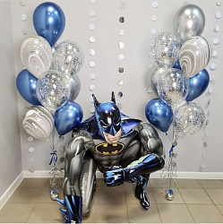Композиция воздушных шаров Бэтмен, бело-голубой