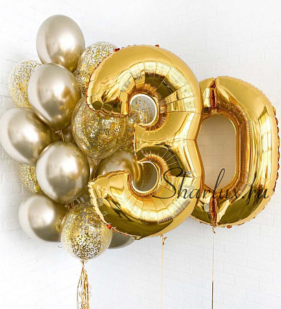 Золотой букет шаров на день рождения 30 лет
