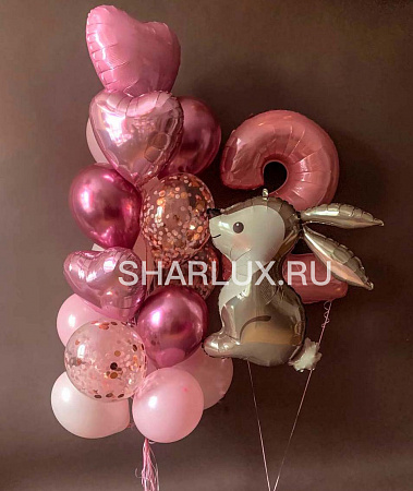 Букет розовых шаров с зайчиком на день рождения