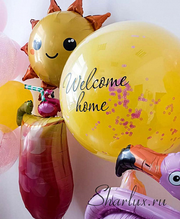 Сет воздушных шаров для девочки, Солнечный Фламинго