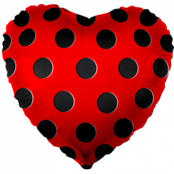 Шар с гелием Сердце Черные точки, Красный