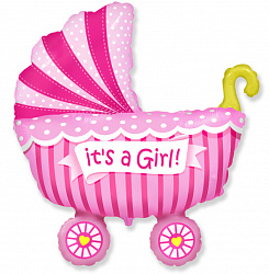 Шар коляска для девочки, розовый