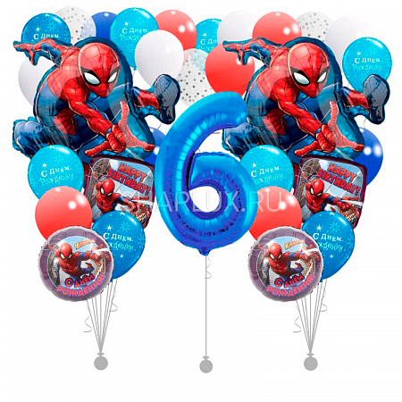 Сет из воздушных шаров Человек Паук, С Днем Рождения!