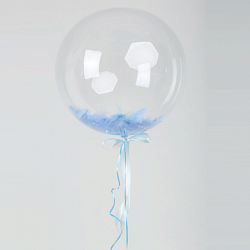 Прозрачный шар с перьями Bubbles с голубыми перьями