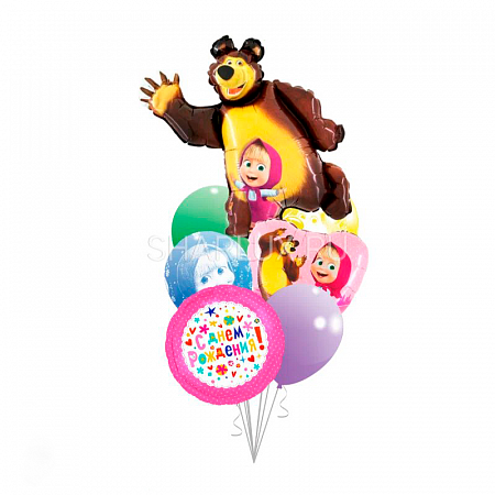 Фонтан воздушных шаров "Маша и Медведь"
