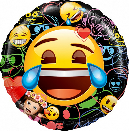 Воздушный шар круг Смайл Emoji, черный