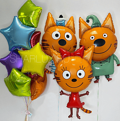 Букет фольгированных  шаров "Три кота и звезды"
