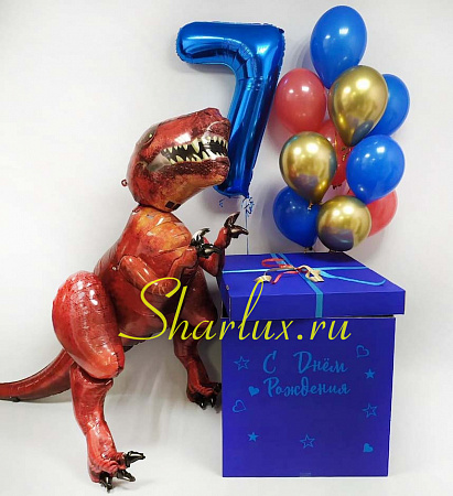 Коробка-сюрприз с шарами и фигурой динозавра на день рождения