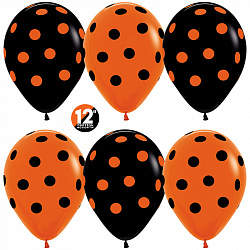 Латексные воздушные шары, пастель Точки, оранжевый и черный