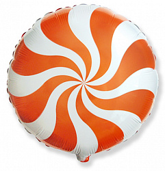 Воздушный шар круг Леденец оранжевый с белым