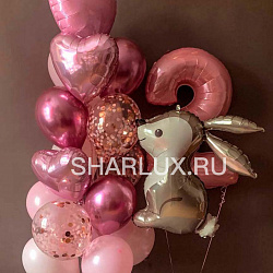 Букет розовых шаров с зайчиком на день рождения