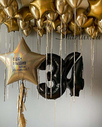 Сет шаров с надписью на день рождения с цифрой 34