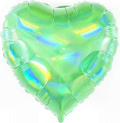 Шар сердце зеленый голография, 46 см