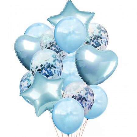 Латексные шары с голубым конфетти
